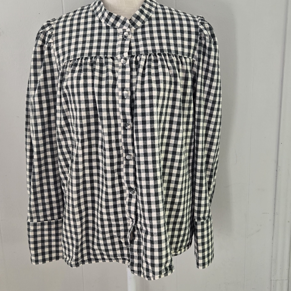 Women's Dar Green  and White Checkered Button Down Shirt